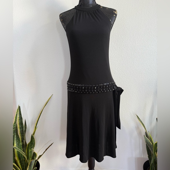 Anne Klein Dresses & Skirts - Anne Klein Black Embellished Drop-Waist Halter Midi Dress Size 6
